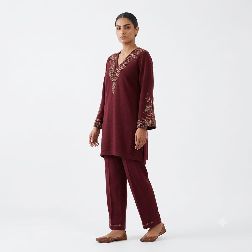 Embroidered Fine Wool Cord-set