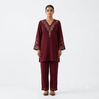 Embroidered Fine Wool Cord-set