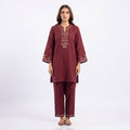 Maroon Embroidery Fine Wool Cord-set