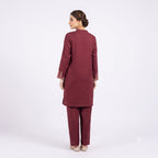 Maroon Embroidery Fine Wool Cord-set