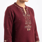 Maroon Embroidery Fine Wool Cord-set