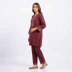 Maroon Embroidery Fine Wool Cord-set