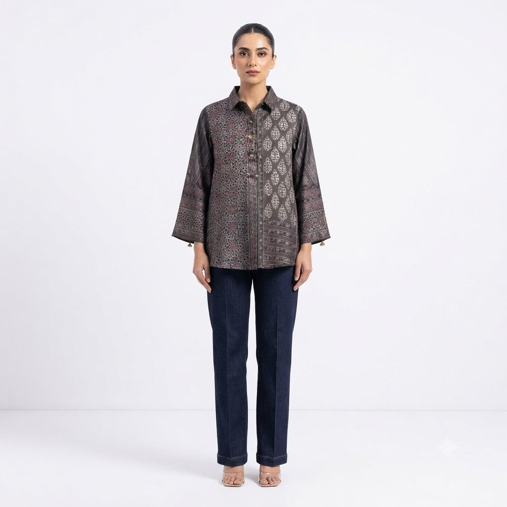 Vintage Mosaic Printed Crepe Tunic Top