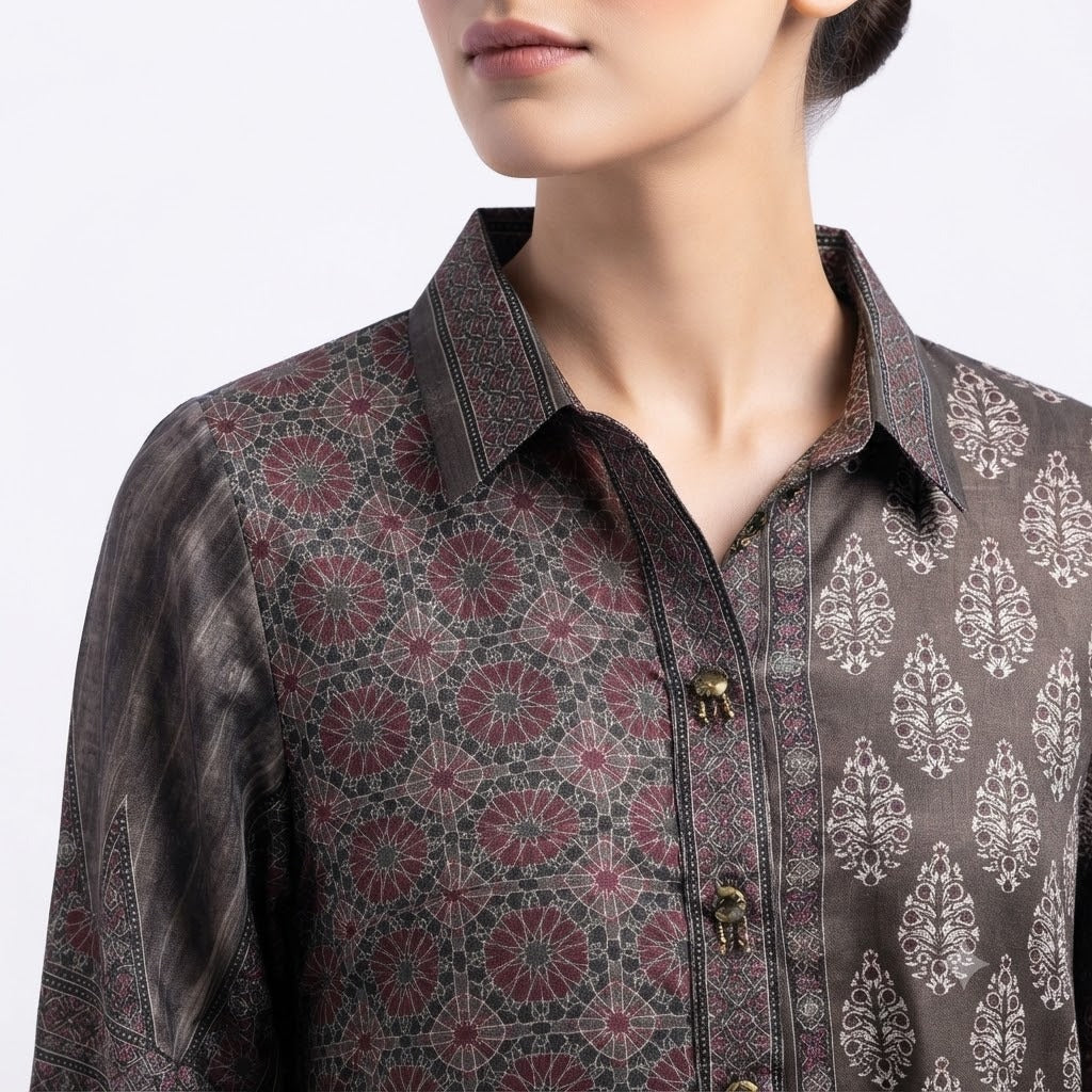 Vintage Mosaic Printed Crepe Tunic Top