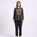Onyx Tribal Crest Crepe Top