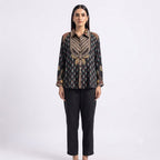 Onyx Tribal Crest Crepe Top