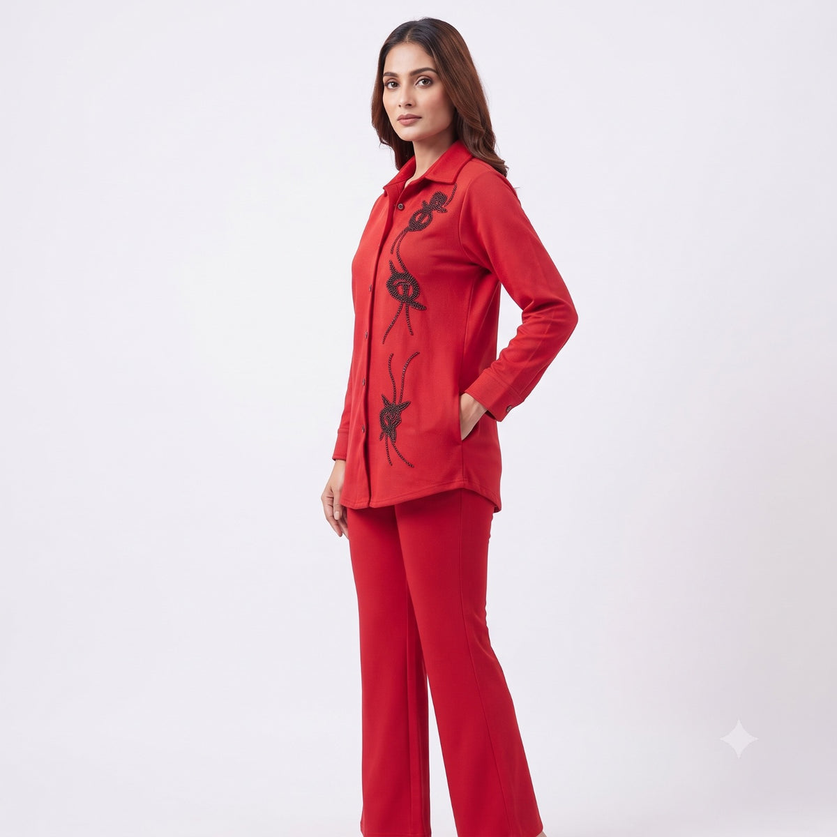 Crimson Bloom Suede Red Cord-set