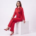Crimson Bloom Suede Red Cord-set