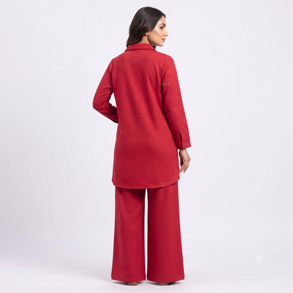 Crimson Bloom Suede Red Cord-set