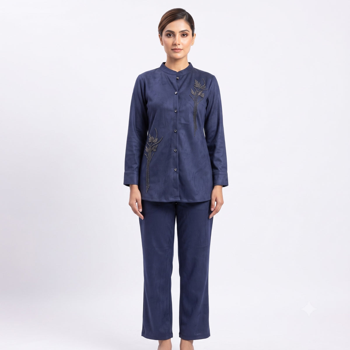 Midnight Blue Beaded Suede Cord-set