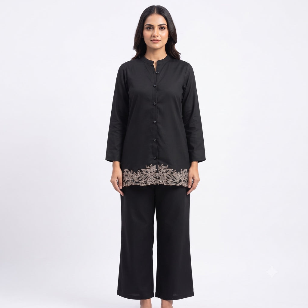 Noir Cutwork Suede Cord-set