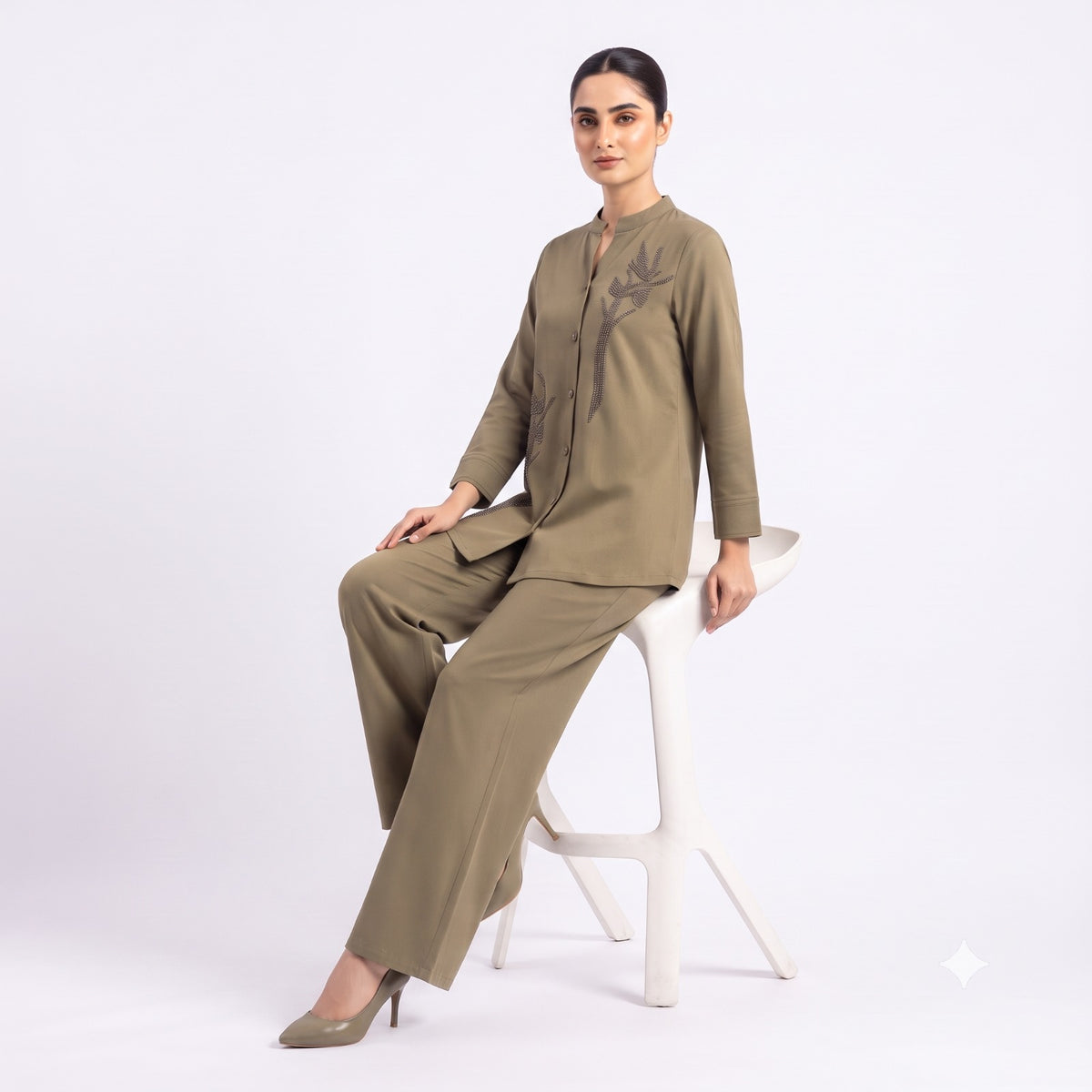 Olive Foliage Suede Cord-set