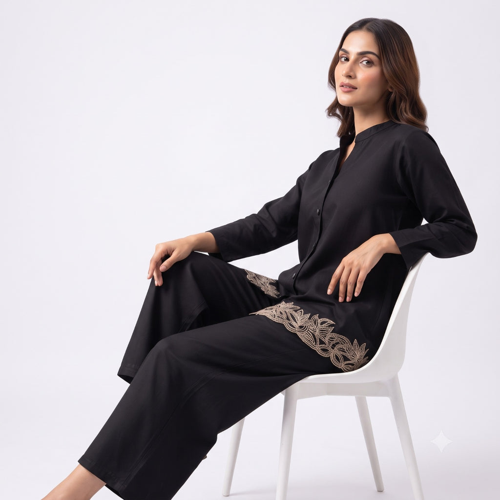 Noir Cutwork Suede Cord-set