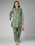 Green Printed Cotton Cord-set