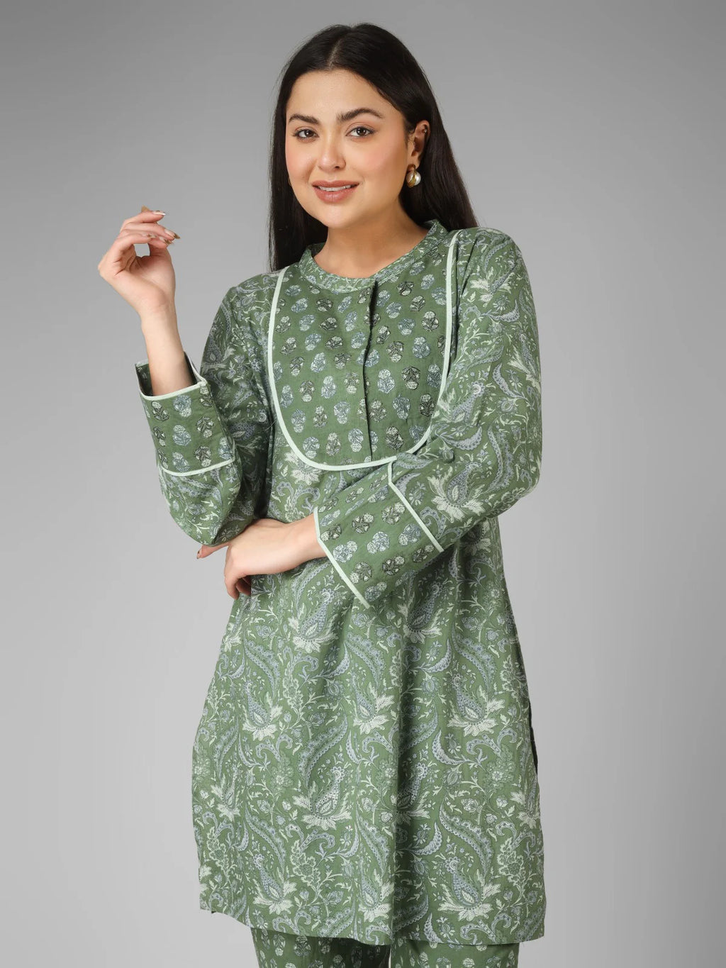 Green Printed Cotton Cord-set
