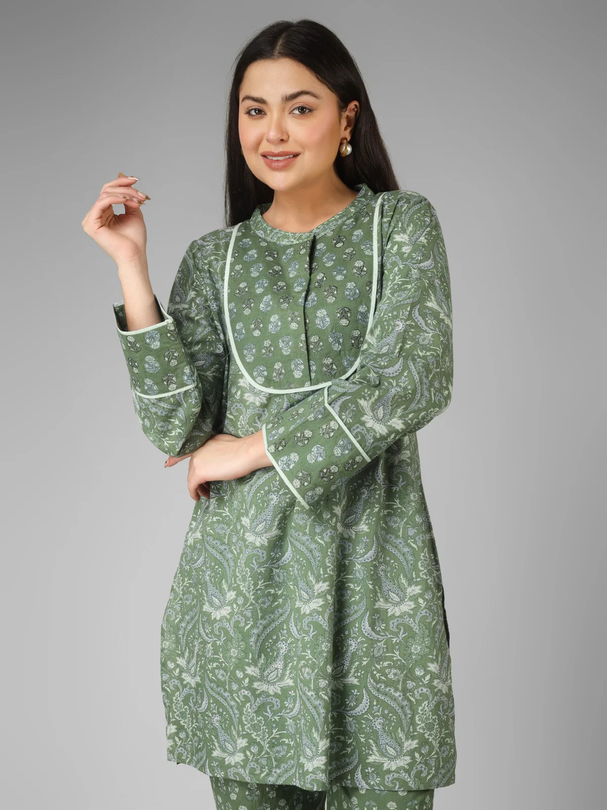 Green Printed Cotton Cord-set