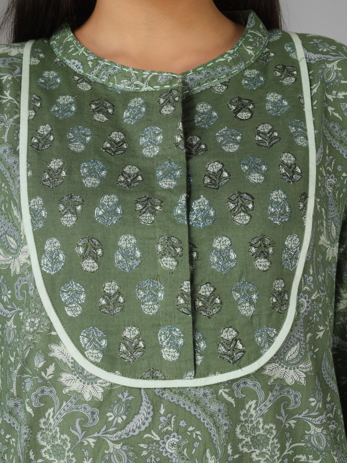 Green Printed Cotton Cord-set